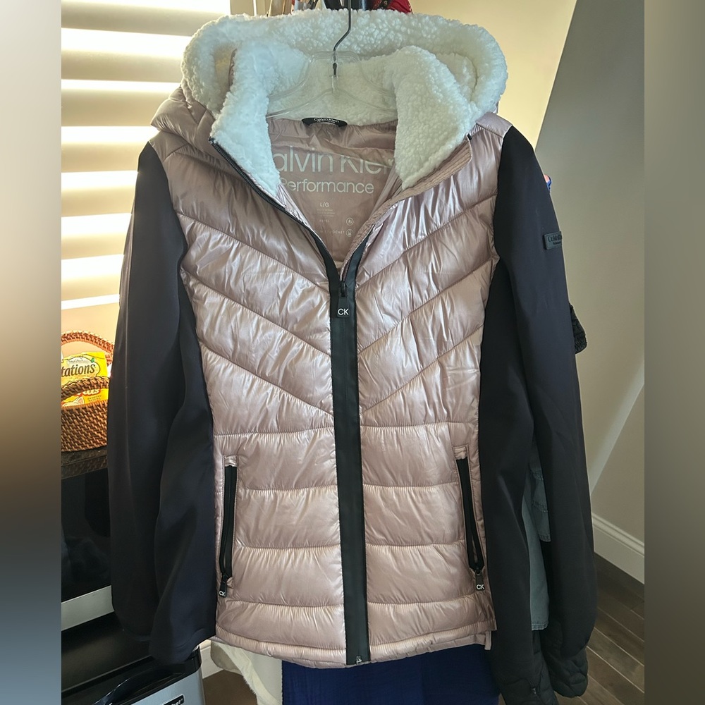 Calvin Klein CK Performance Puffer Jacket with fleece & removable hood NWOT